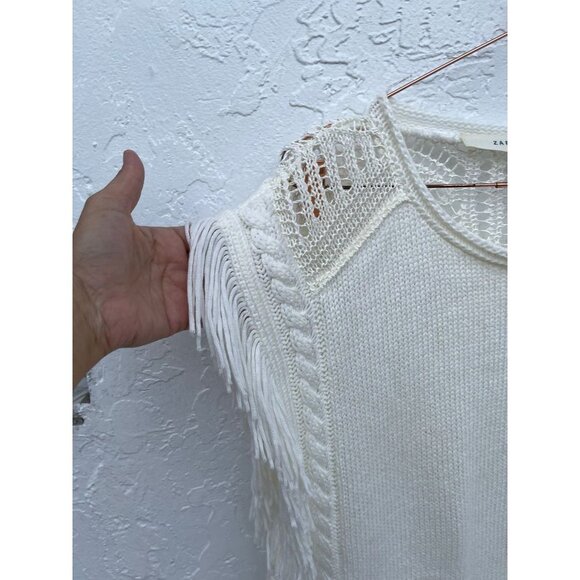 Zaraknit Womens Pullover Sleeveless Boho Fringe Crochet Top Off White Sz S - Picture 5 of 12